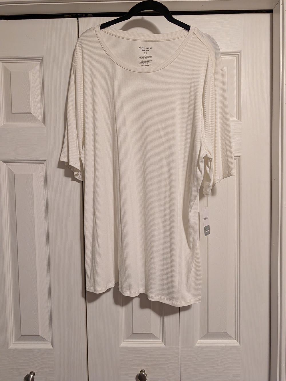 Nine West Women's White Short-Sleeve Ribbed Top